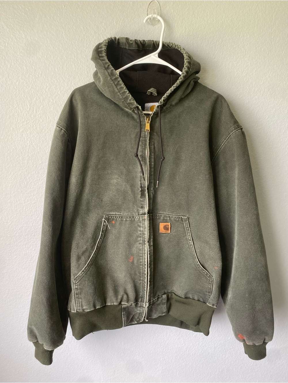 Carhartt Active Jacket Duck Canvas Hooded Zip Up Faded Green X-Large Workwear